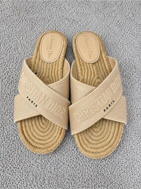 Christian Dior Beige Espadrille Slide Sandals Dior granville size 36.5